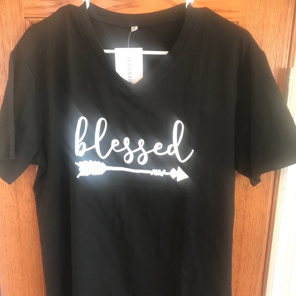 “Blessed” Tee Shirt Size 2XL, Short Sleeve V Neck